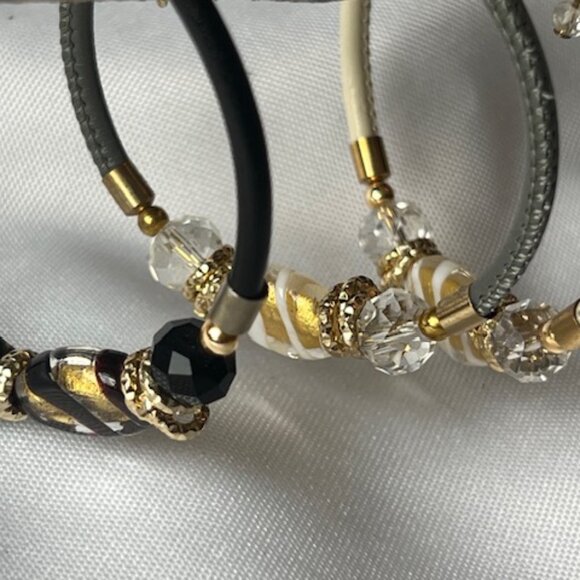 Murano Glass Bead, crystal and Leather Bracelets - Picture 6 of 9